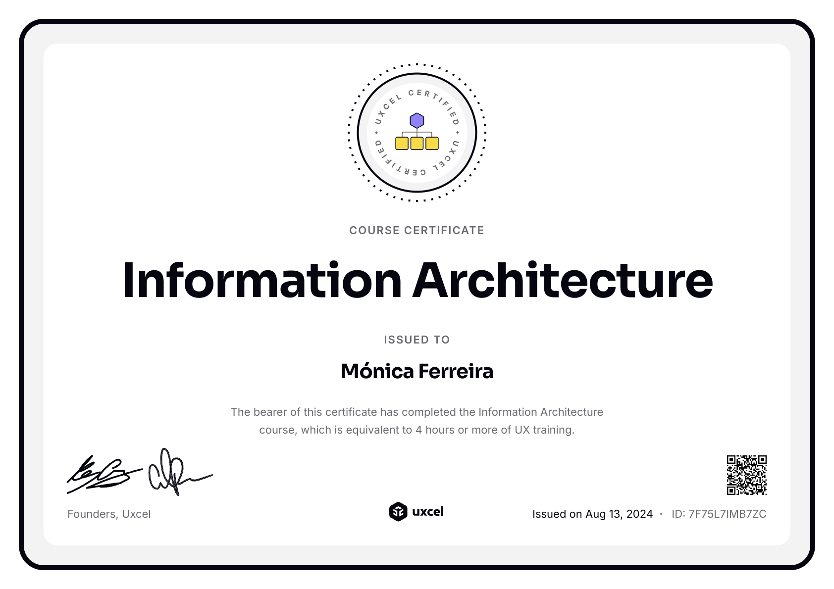 Mónica Ferreira's certificate